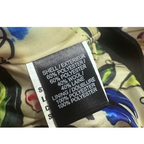 Sam Edelman Black Wool Pea coat Size 8 colorful lining long - Picture 7 of 10